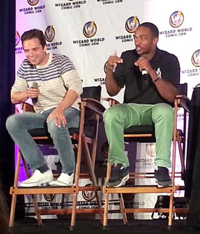 Sebastian Stan and Anthony Mackie from "Captain America: The Winter Soldier" at their panel. 