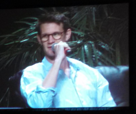 A closeup of Matt Smith, the actor who played the Doctor on "Doctor Who", at the convention's Doctor Who Dual VIP panel.