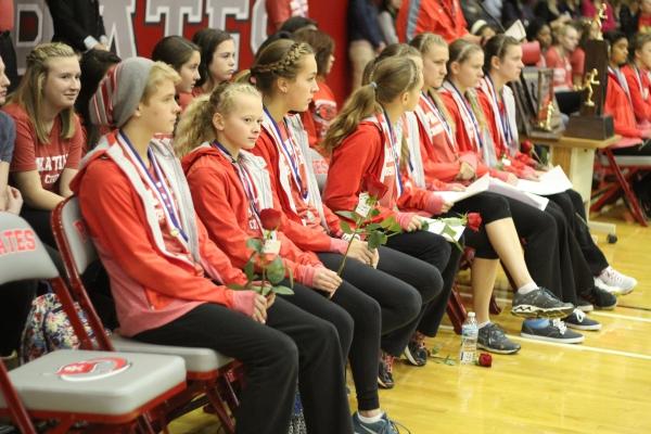 The varsity team is recognized at the assembly on Nov 10.