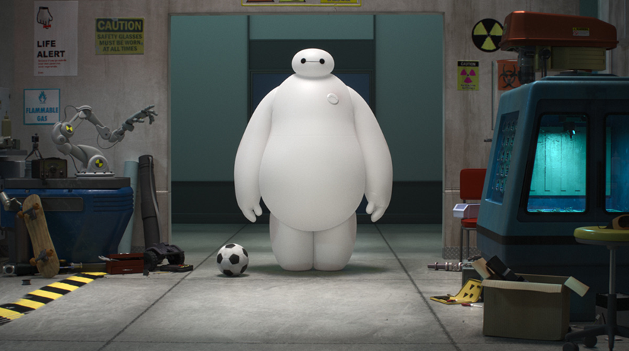 Baymax, pictured above, was made to look like a comforting marshmallow to calm his patients.