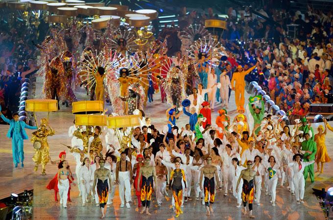 Performers for the Rio de Janerio 2016 Olympics segment walked across the stage during the Closing Ceremony at Olympic Stadium during the 2012 Summer Olympic Games in London, England, Monday, August 13, 2012. 