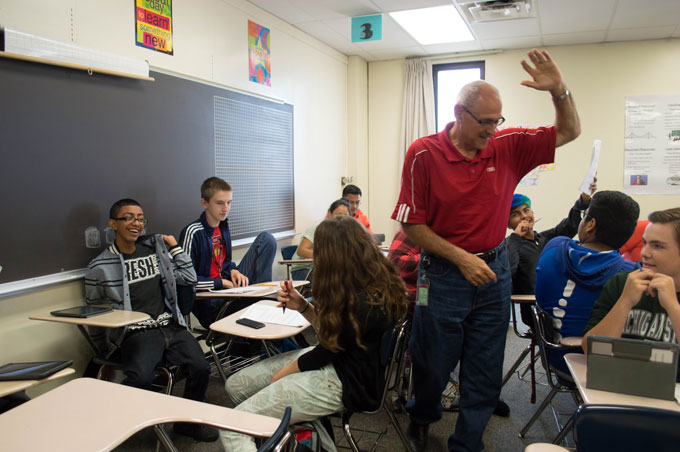 Dennis Zandi teaches Algebra 2 during fifth period.