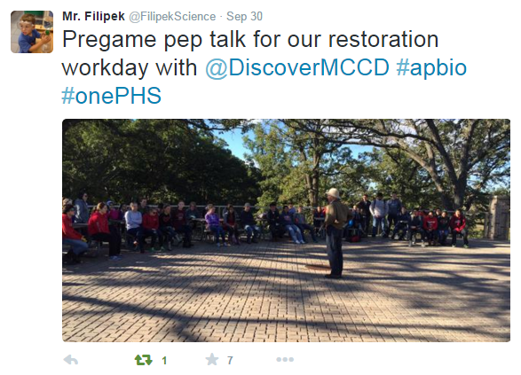 Tweet from science teacher Charlie Filipek who helped organize the trip.