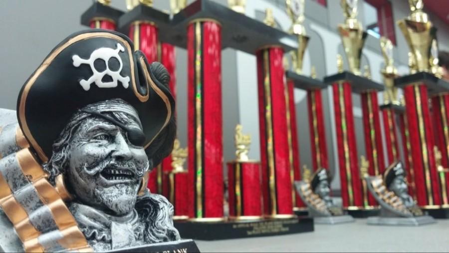 Trophies from the first annual Walk the Plank debate tournament hosted by Palatine High School.