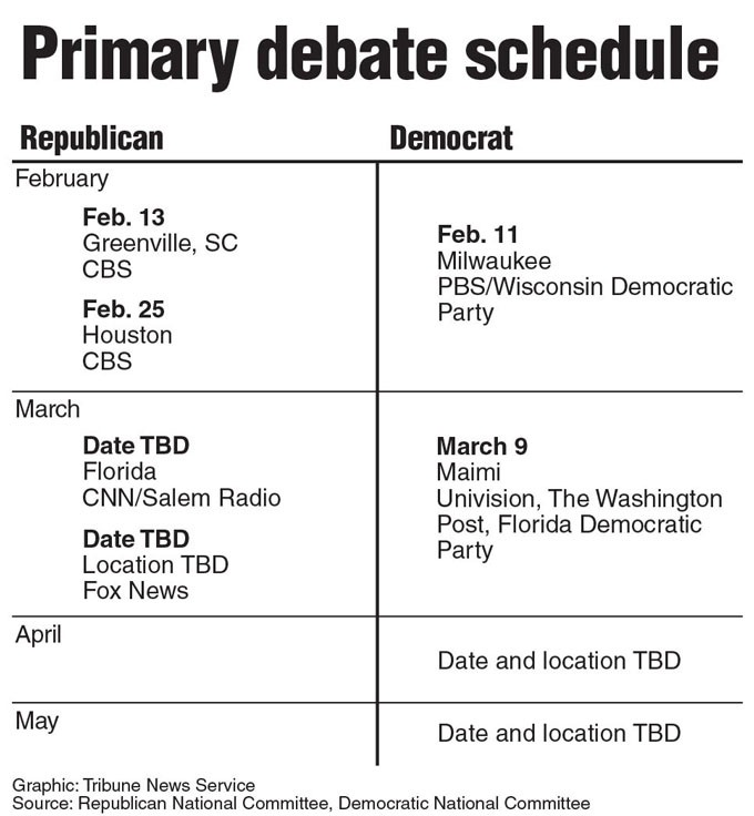 Schedule of upcoming presidential debates. 