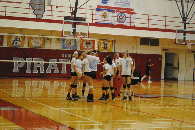 The volleyball team readies for practice in preparation of the 2016 season.
