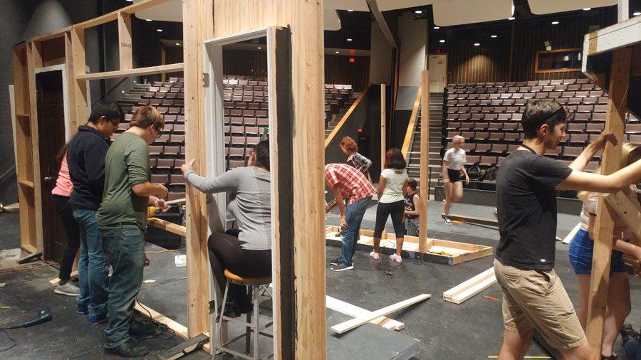 Students put together the staging for the play Noises Off. The performances are Oct, 6, 7, and 8 at the Altergott Auditorium in PHS.