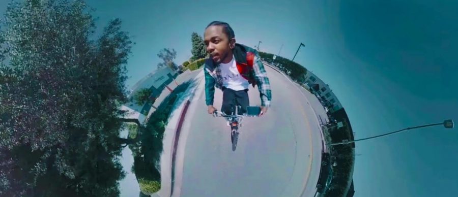 Kendrick Lamar performs “HUMBLE.” in his Vevo music video. 