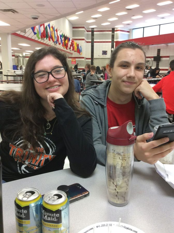 Hope Koenig and Kacper Drwenski taking a break after competing in Yearbook Theme Development.