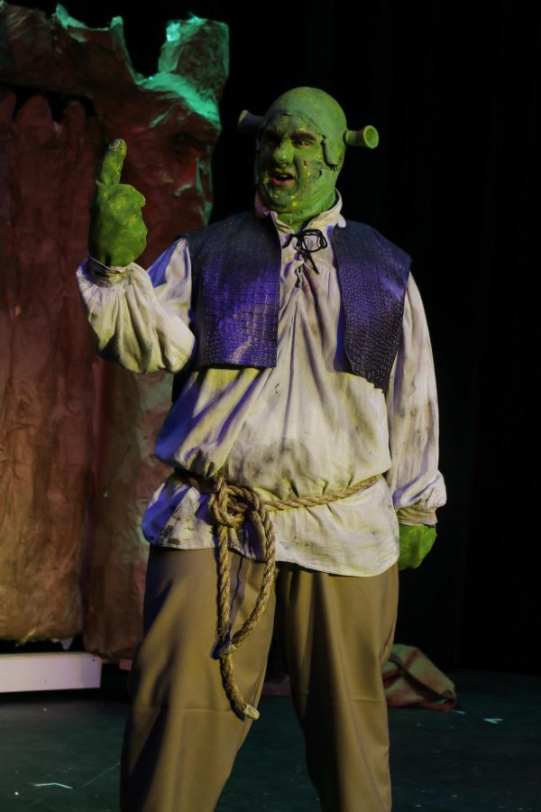 PHS alumnus Daniel Walsh plays Shrek. The musical opened Feb 2020, about a month before COVID.