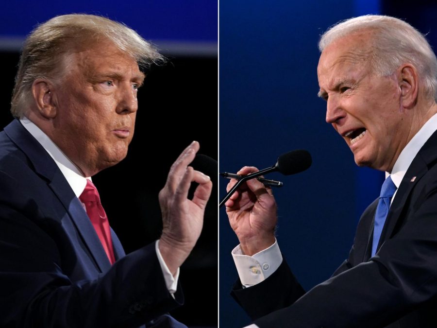 This combination of pictures created on October 22, 2020 shows US President Donald Trump (L) and Democratic Presidential candidate and former US Vice President Joe Biden during the final presidential debate at Belmont University in Nashville, Tennessee, on October 22, 2020.