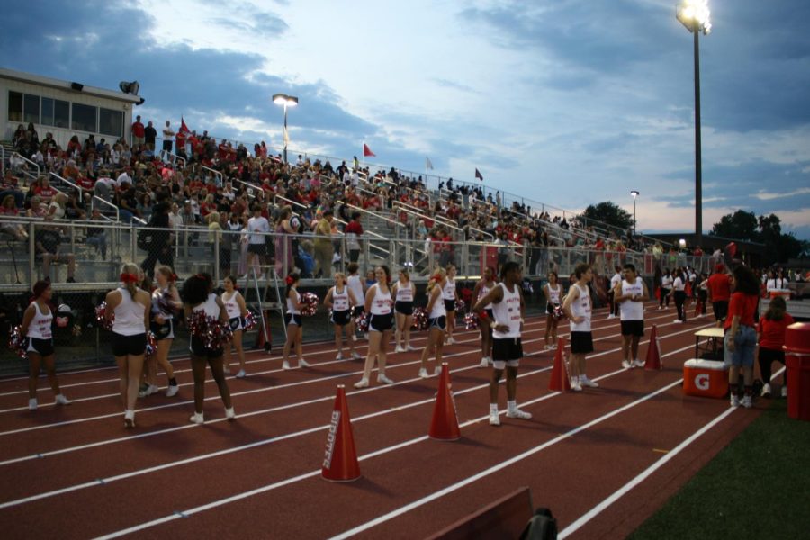 Red and white fills the Chic Anderson stadium at PHS as the night proceeds during the Red and WHite game.