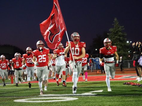 The Palatine football team runs in to start their game on Friday, October 28.