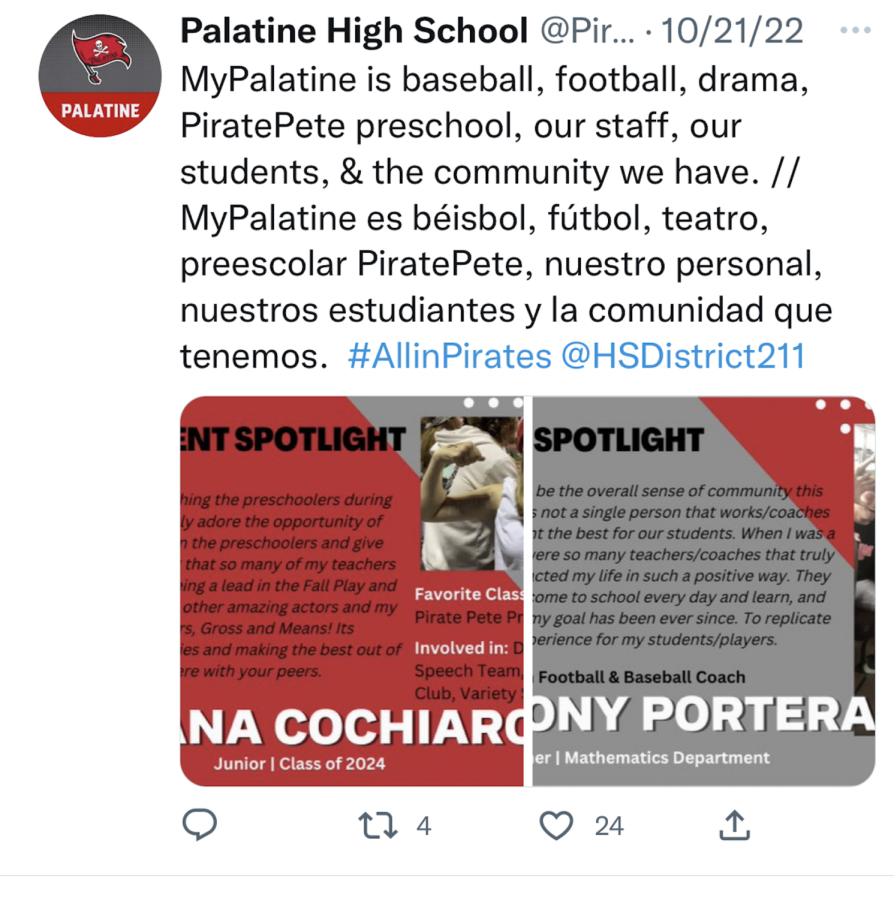 Students are recognized through the Palatine High school twitter account for their involvement within the community.