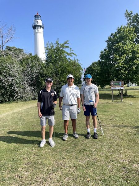 Luke Jorden, Johnny Pellettiere, and Nate Royer (from left to right) visiting Shoop Park Golf Course in Racine, Wisconsin.