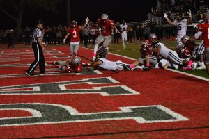 Detton Tiejens (#4) swoops in for a fumble recovery with 49 seconds on the clock, sealing a 28-21 Palatine win over the Fremd Vikings.