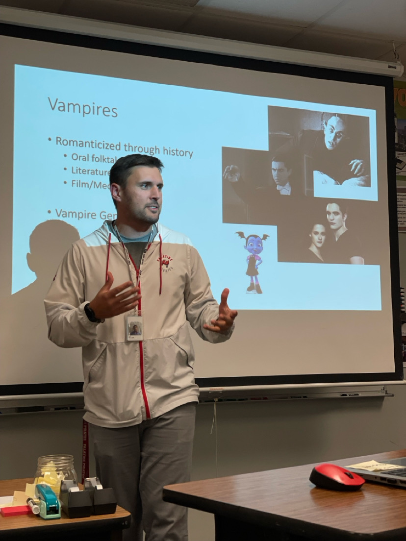 History teacher Luke Miller teaches his AP European History class about vampires.