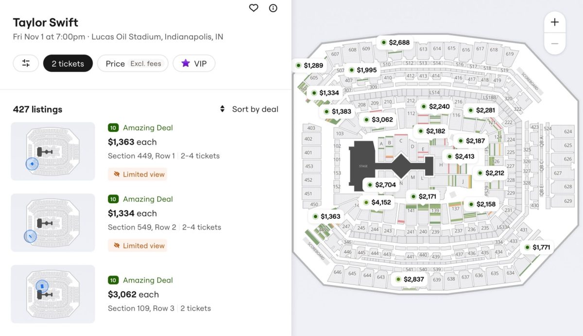 Resale tickets for Taylor Swift's "The Eras Tour" for a Nov. 1, 2024, concert, six hours prior to the concert. (Screenshot via SeatGeek)