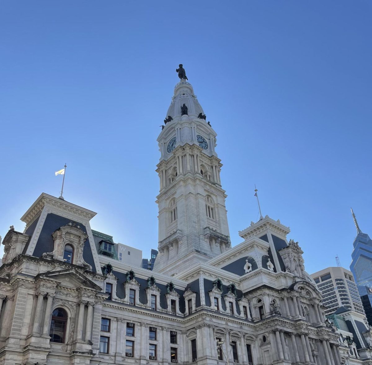 Philadelphia's City Hall was completed in 1901. Atop sits a statue of the state's founder, William Penn.