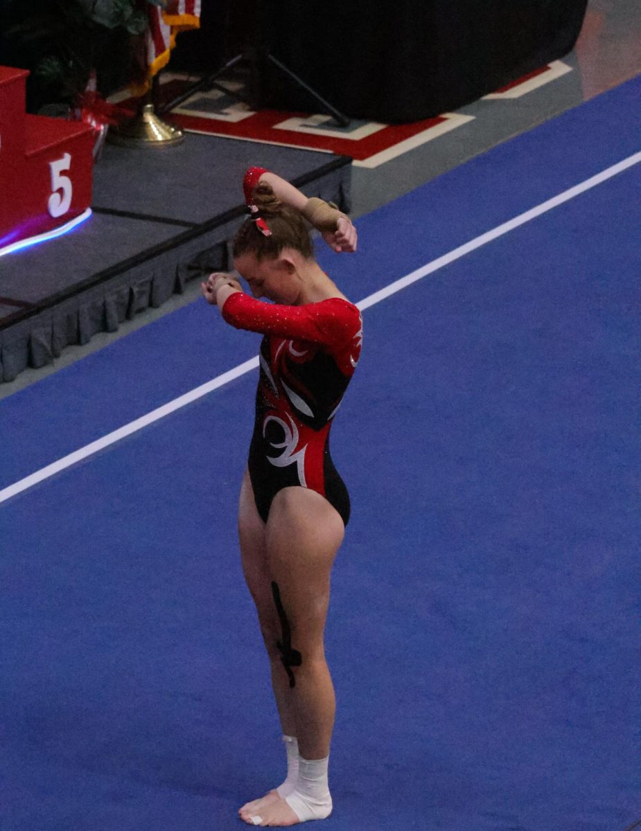 PHS Jolee Waddington (26) competes in Floor Exercise at 2025 IHSA State Finals Girls Gymnastics on Feb 22.  Jolee scored a 9.425 and placed fourth for Floor Exercise.
