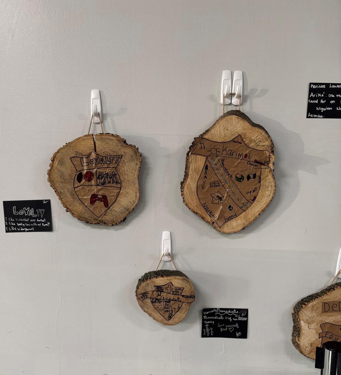 Wooden plaques created by members of ABL were on display in the hallways during Black History Month.