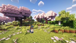 Anika Tsau screenshots a lush cherry blossom forest during her time playing Minecraft over spring break.