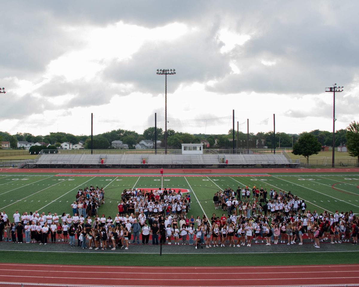 Palatine students form a “150” to celebrate the school’s 150th anniversary on the first day of school—Aug. 11, 2025