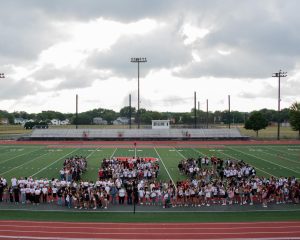 Palatine students form a “150” to celebrate the school’s 150th anniversary on the first day of school—Aug. 11, 2025