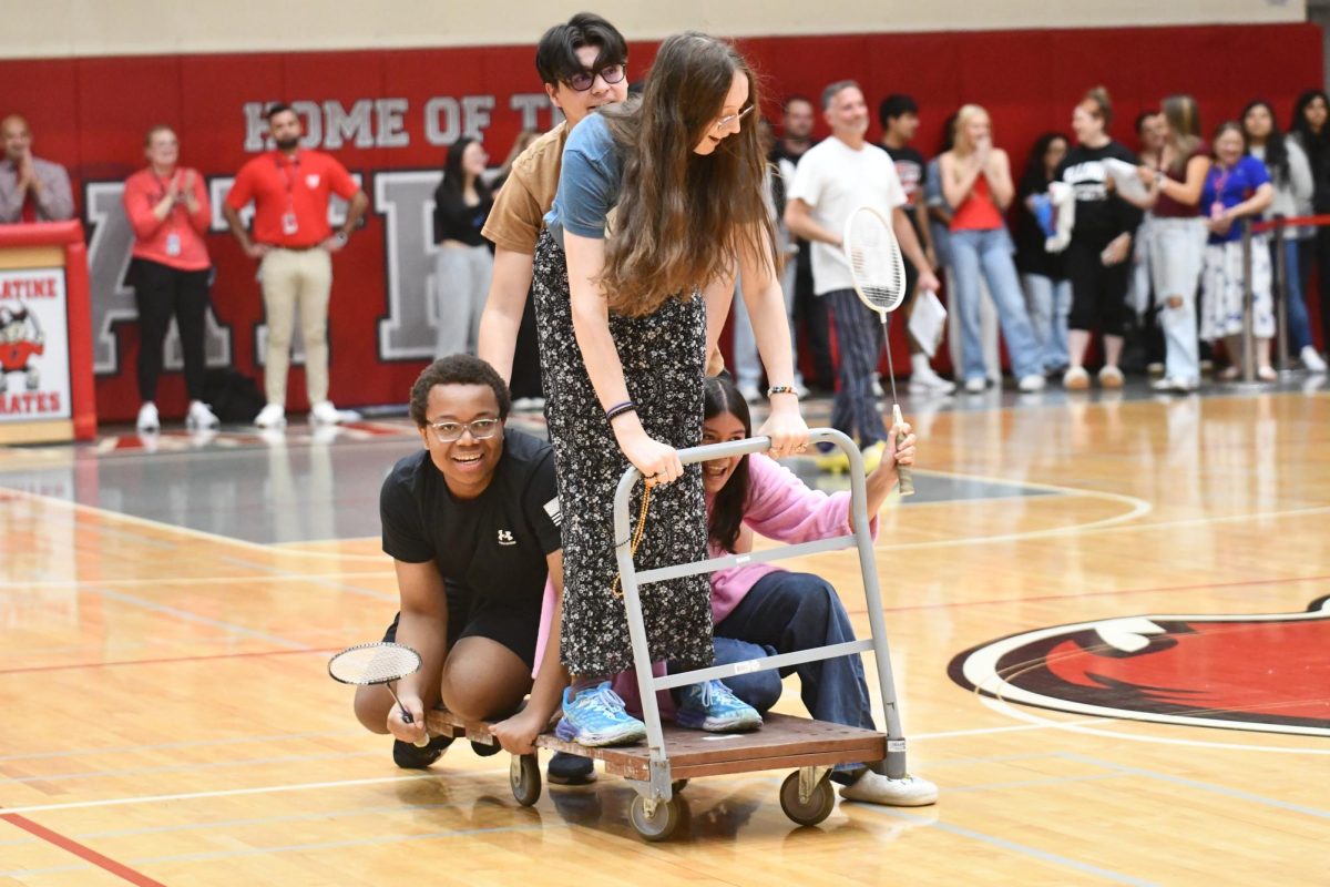 Sophomores take part in the class competition at the Homecoming Pep Rally.
