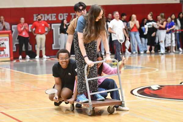 Sophomores take part in the class competition at the Homecoming Pep Rally.
