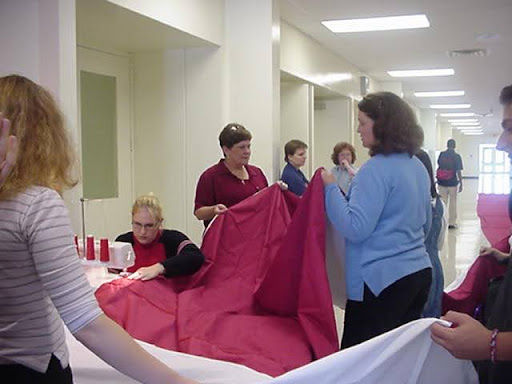 Family and Consumer Science teacher Fran LeBeau spearheaded the effort to put together a flag to honor the victims of the 9/11 attacks and the first responders.