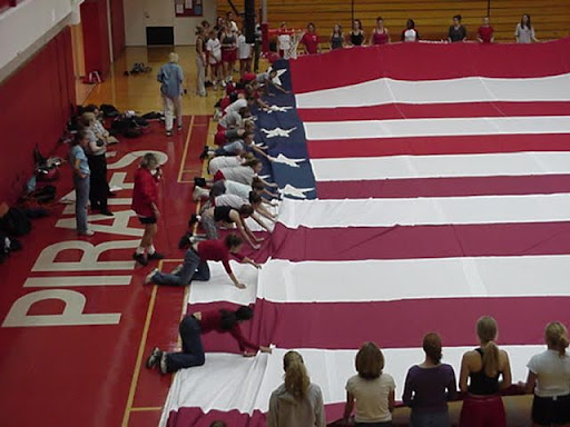 Palatine High School students help put together a flag in 2001, which is currently on display in Shanksville, Pennsylvania, the crash site of Flight 93.