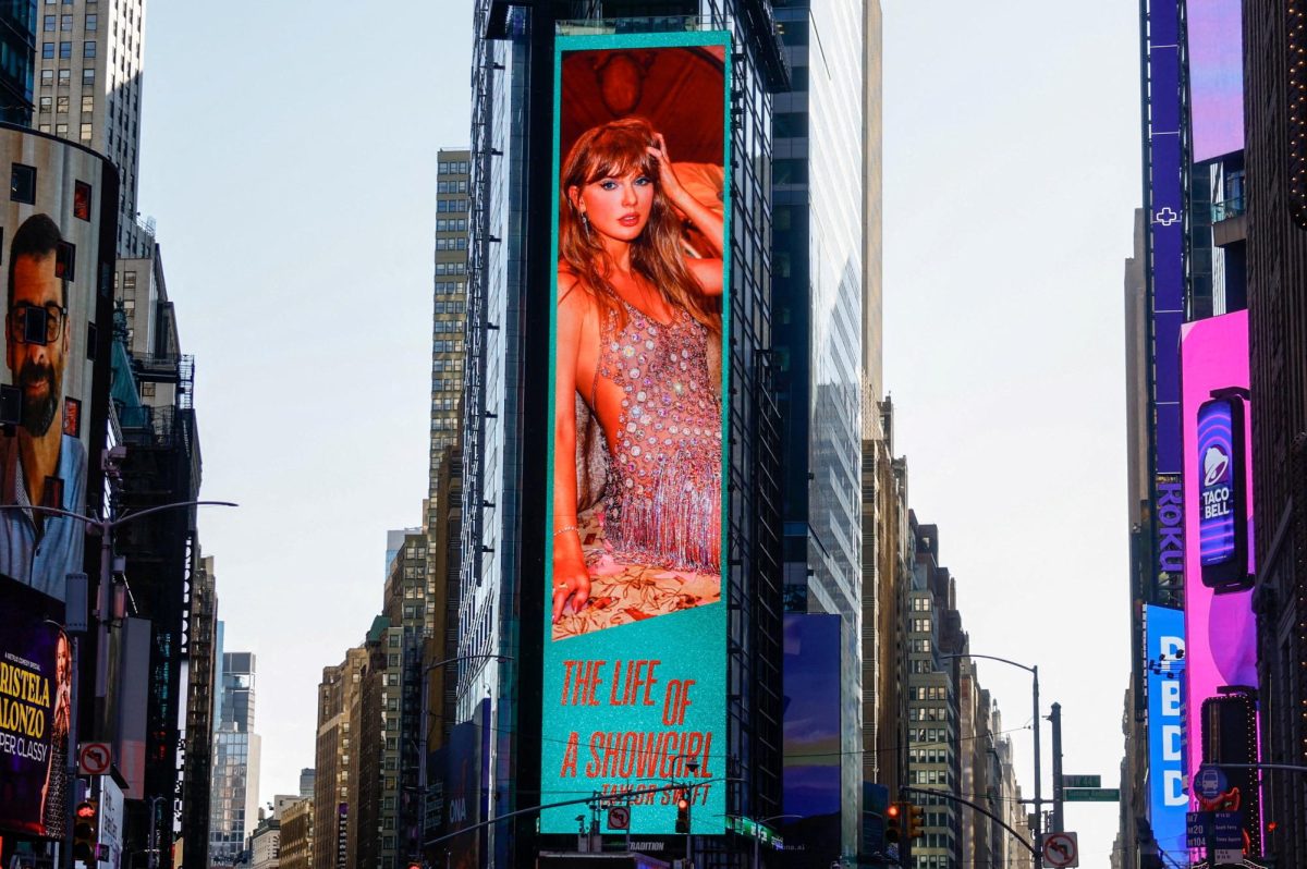 A billboard advertising Taylor Swift’s "The Life of a Showgirl" in Times Square in New York City.