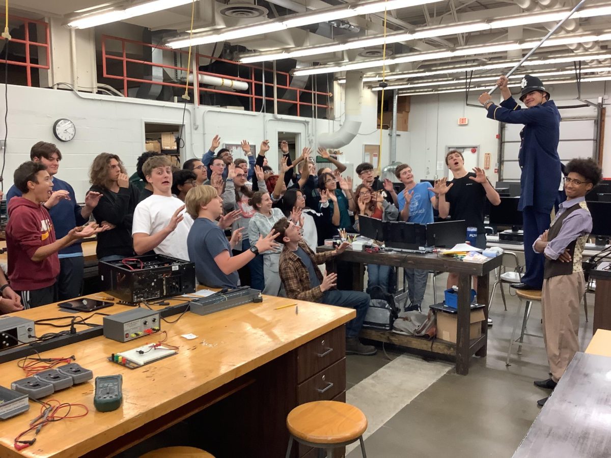 Palatine High School’s Computer Club goofing off near the end of a meeting. Courtesy of James Schager.