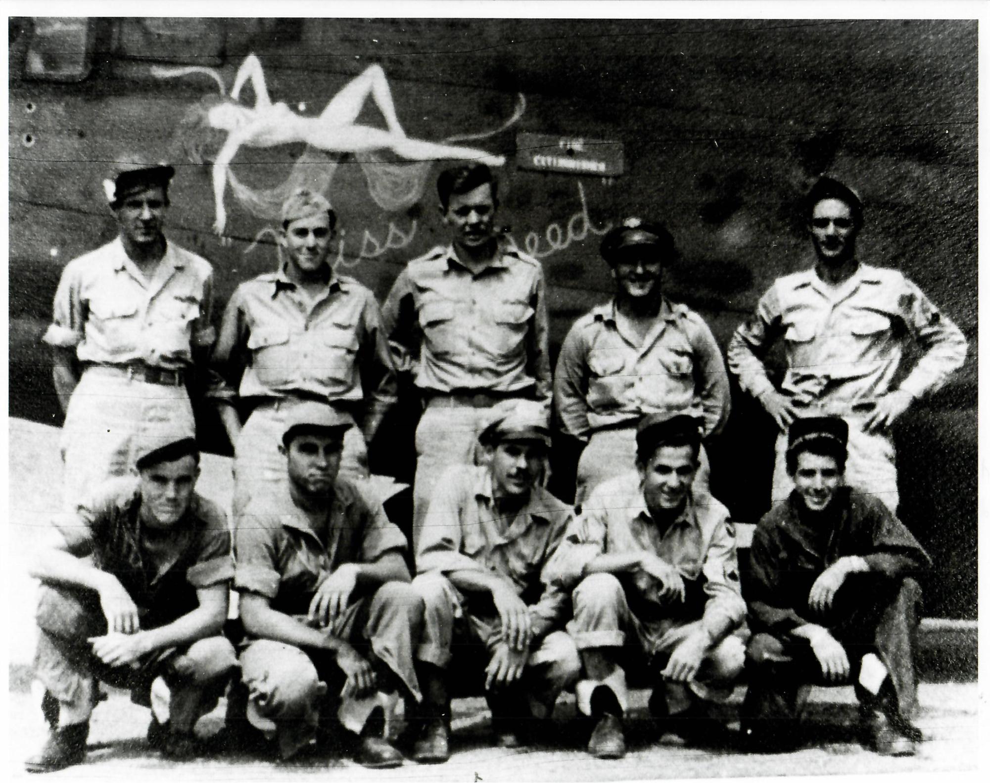 John O'Brien (Top-Right) stands with his crew in front of the B-24 Liberator heavy bomber plane "Miss Deed."

Miss Deed conducted several missions in the Pacific Theater, often striking Japanese military bases in New Guinea.

Courtesy of the Palatine Historical Society