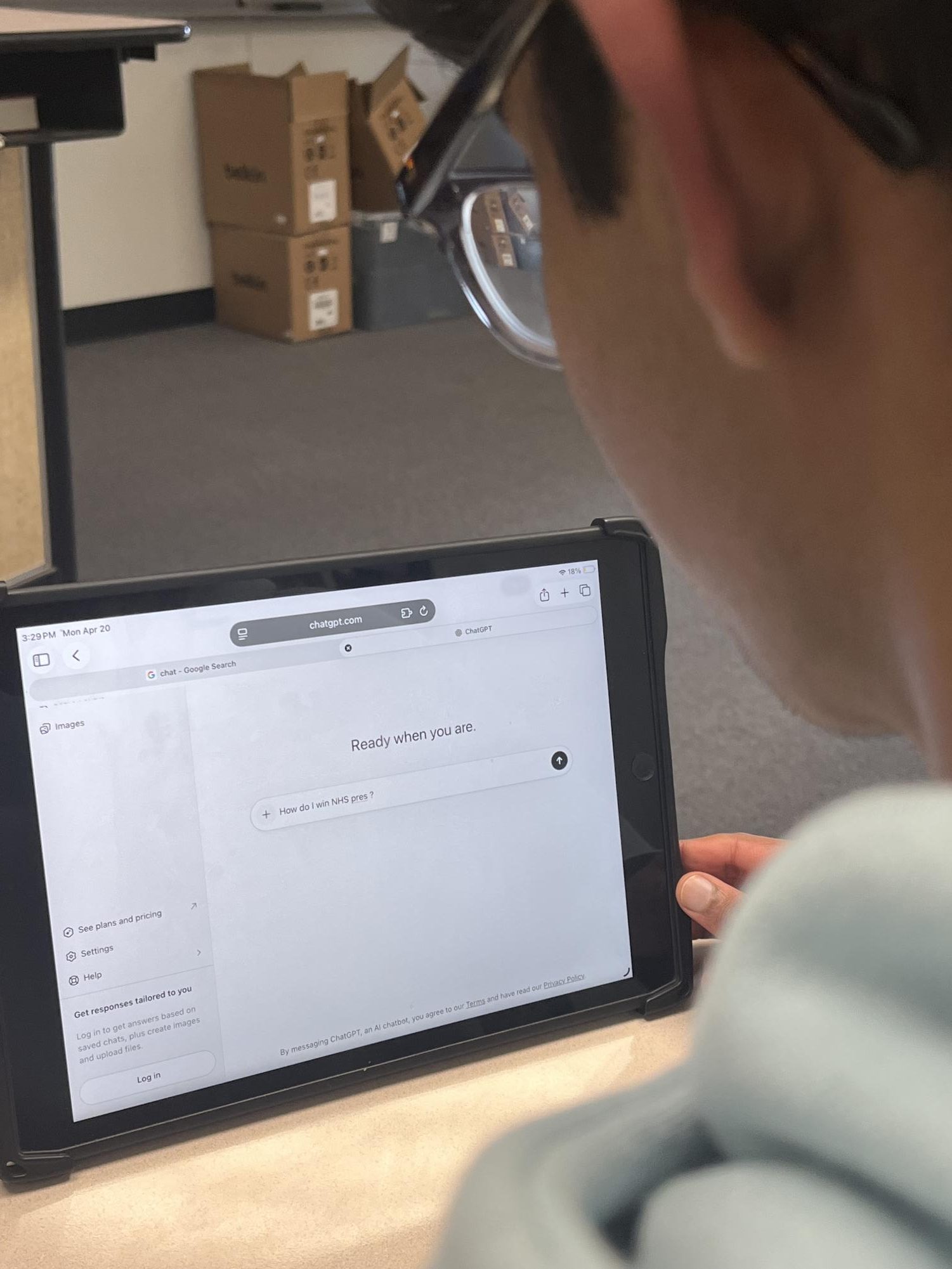 Palatine student using ChatGPT to brainstorm ideas for a homework assignment.