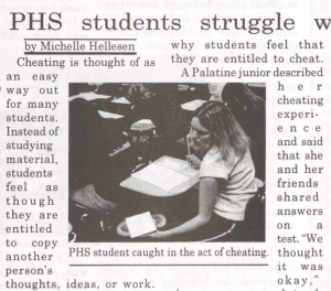 Features article captures Palatine student caught cheating in the 2000s.