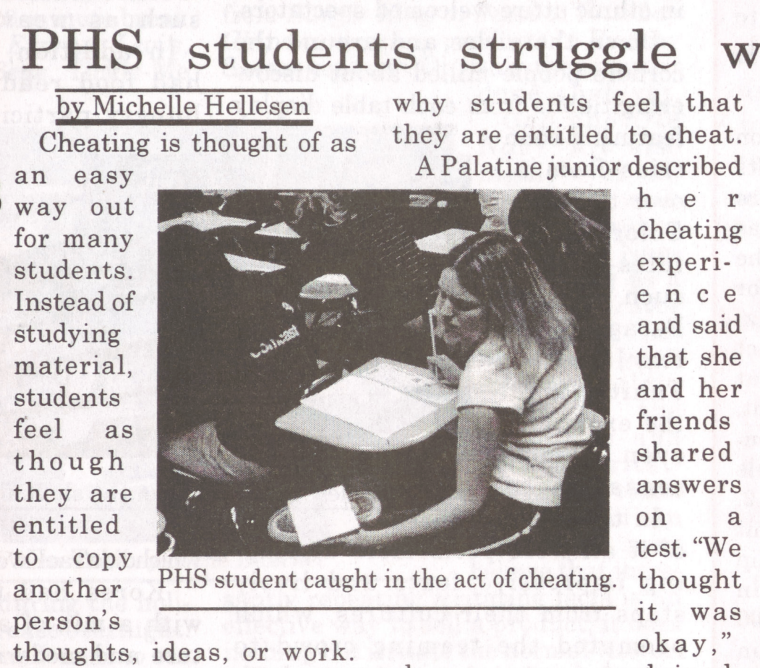 Features article captures Palatine student caught cheating in the 2000s.